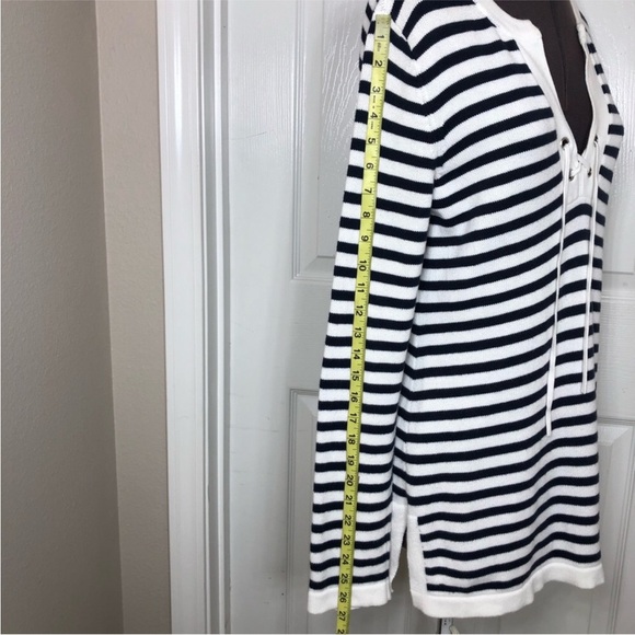 Nautica Cotton Knit V Neckline String Navy White Stripes Versatile Sweater M - Picture 9 of 10